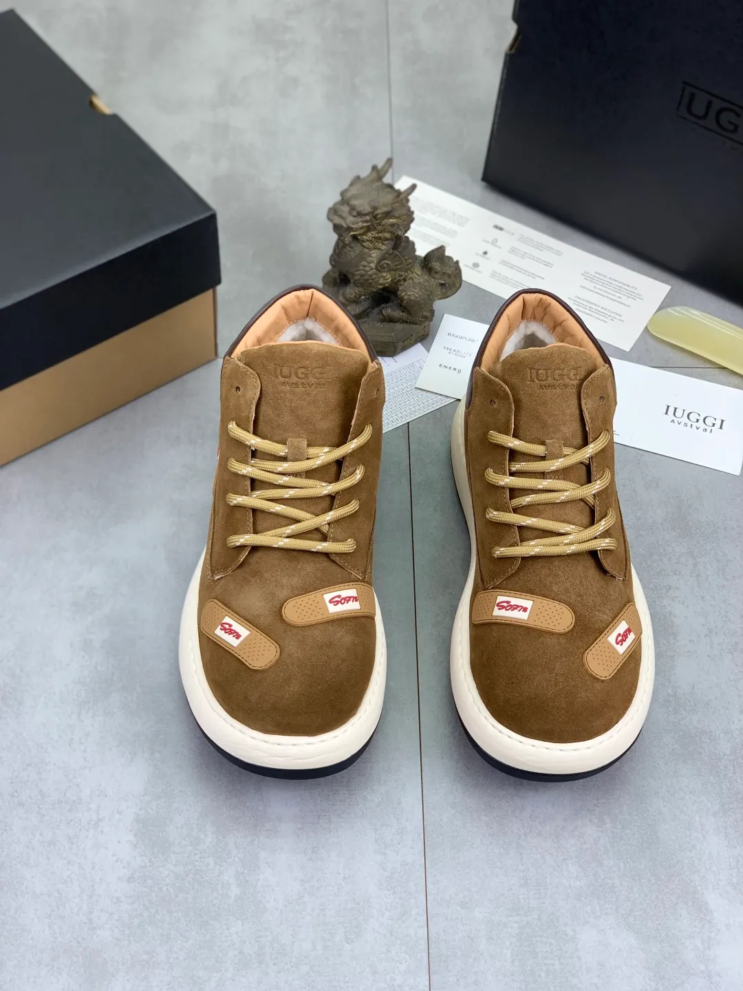 Men's men's shoes 💰P660 New arrival 🆕🆕🆕 IUGGI winter 🎄Q version ugly band-aid rhubarb boots men's trendy brand matte leather Martin boots high-top thick-soled big-toe shoes original designer cock-toe boots winter new retro men's shoes trendy and fashionable thick-soled bread shoes non-slip and wear-resistant Size: 39-44